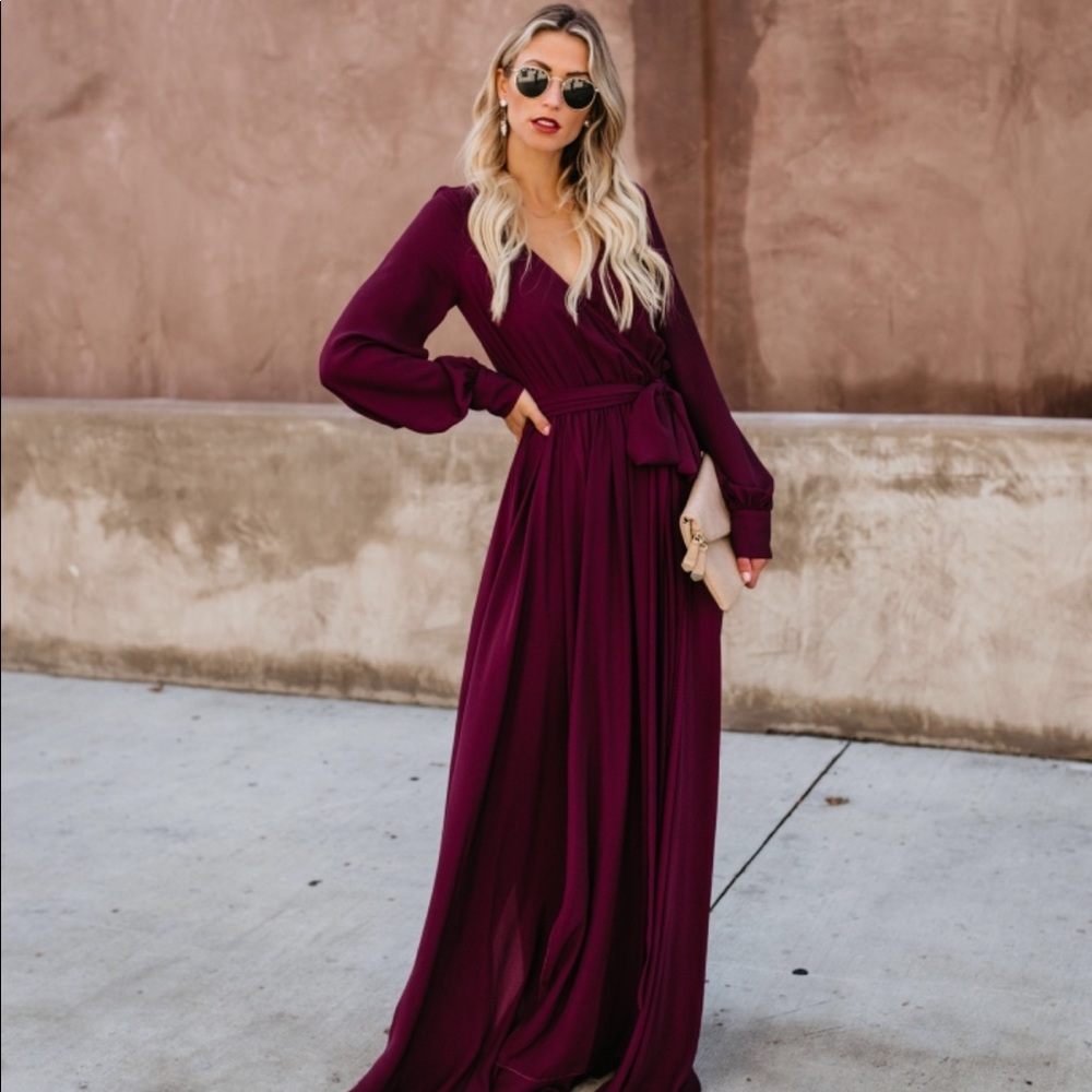 Vici Dolls Long Sleeve Burgundy Wrap Dress
